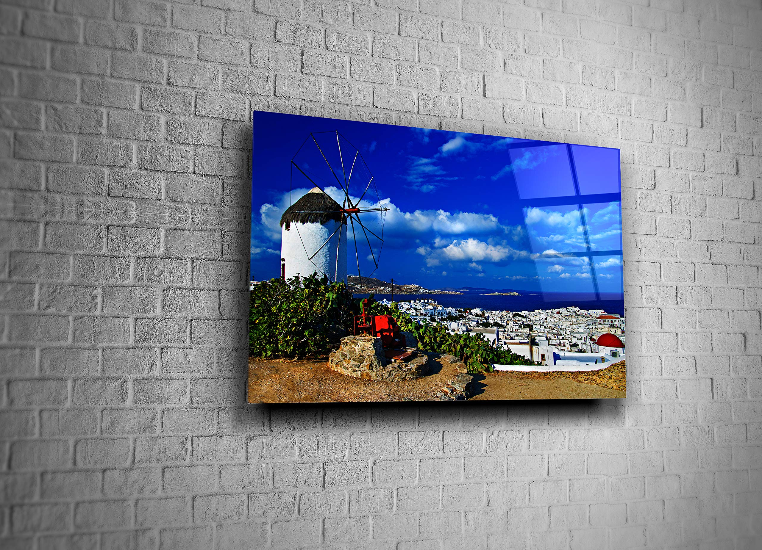 Greece Sea City Wall Art - Tempered Glass Home & Office Decor Print - Perfect for Living Room, Bedroom, or Gift Giving