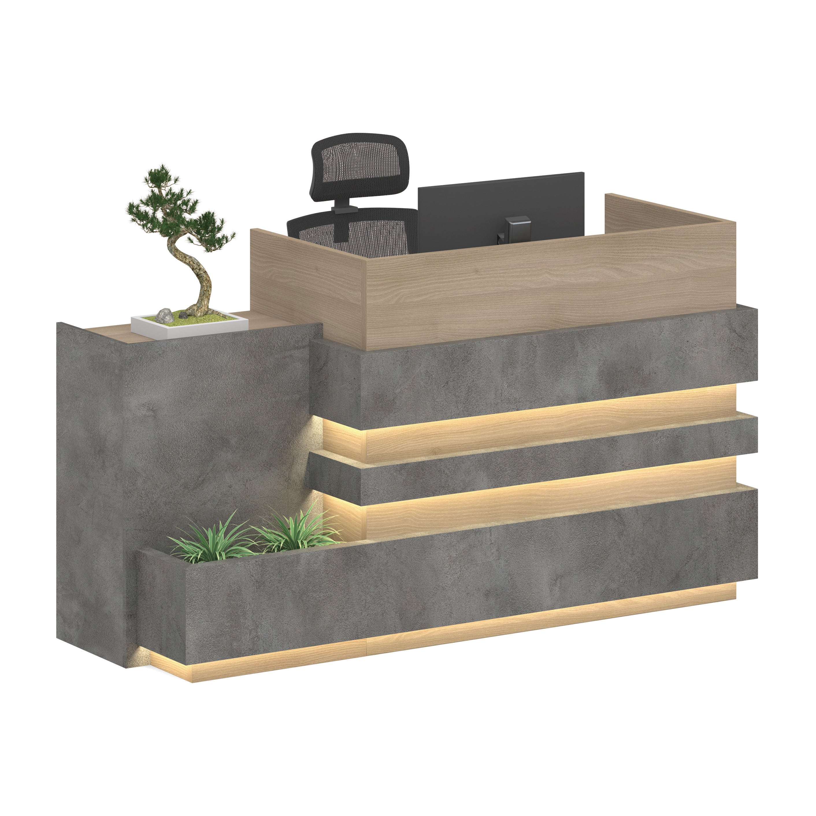 KERAN 1.8M Left Panel Reception Desk - Acacia Wood & Carbon Grey Finish - Perfect for Office Lobby, Hotel Front Desk & Corporate Reception Areas