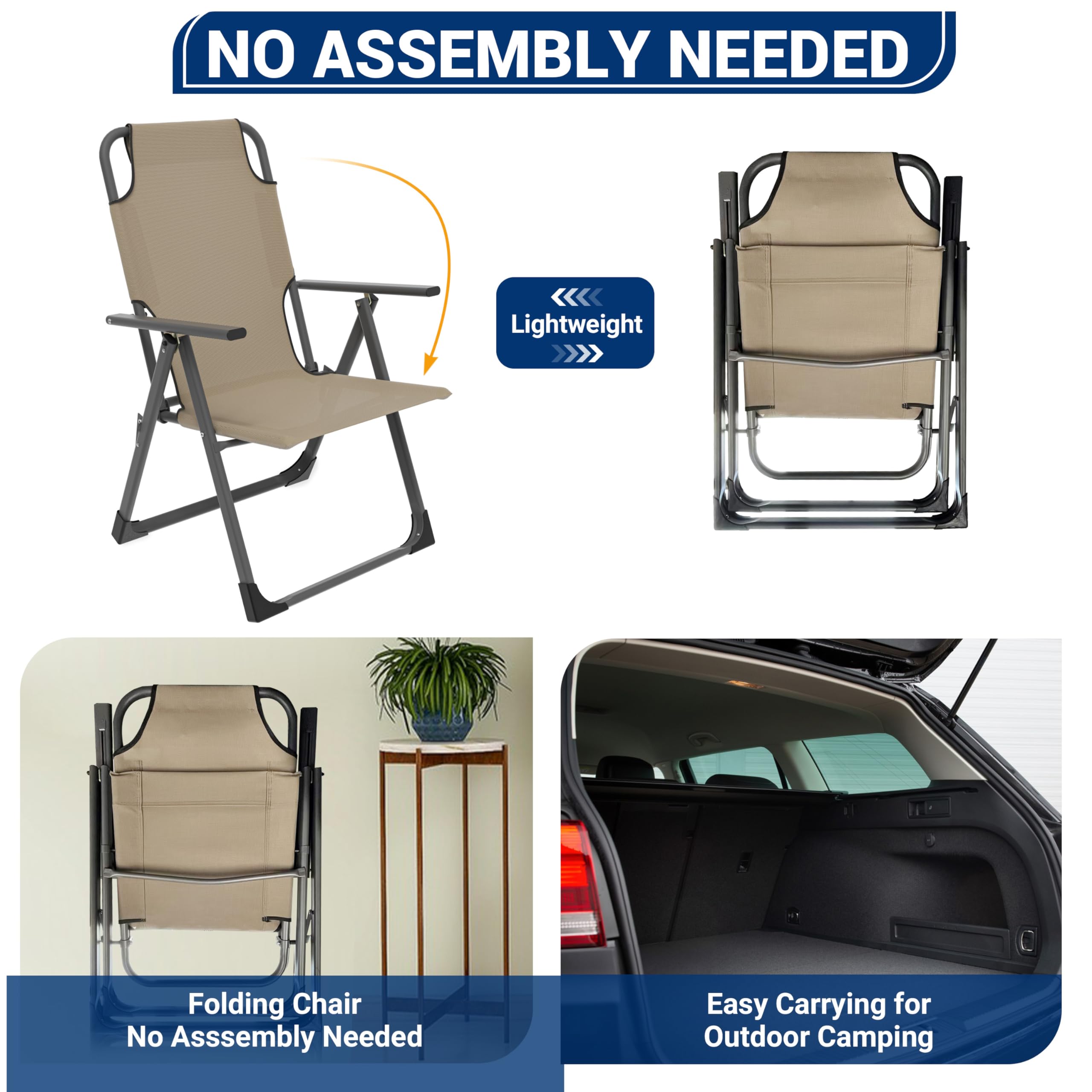 UDPATIO 2-Piece Outdoor Dining Chairs Set - Heavy Duty 300LB Weight Capacity - Weather-Resistant Beige Patio Furniture for Garden, Backyard, Poolside & Restaurant Use