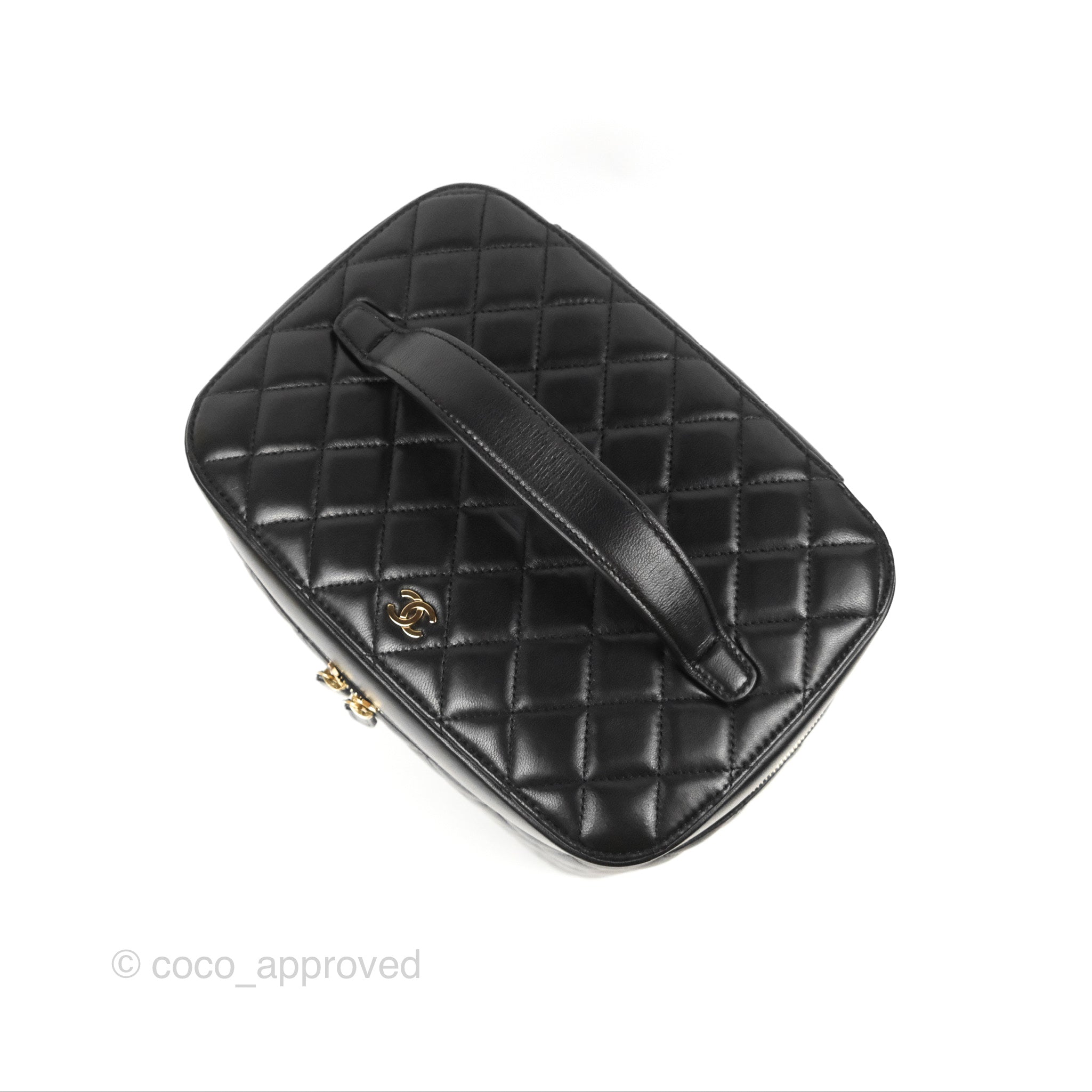 Chanel Classic Quilted Black Lambskin Cosmetic Vanity Pouch with Gold Hardware - Perfect for Travel, Makeup Storage & Luxury Gift Giving