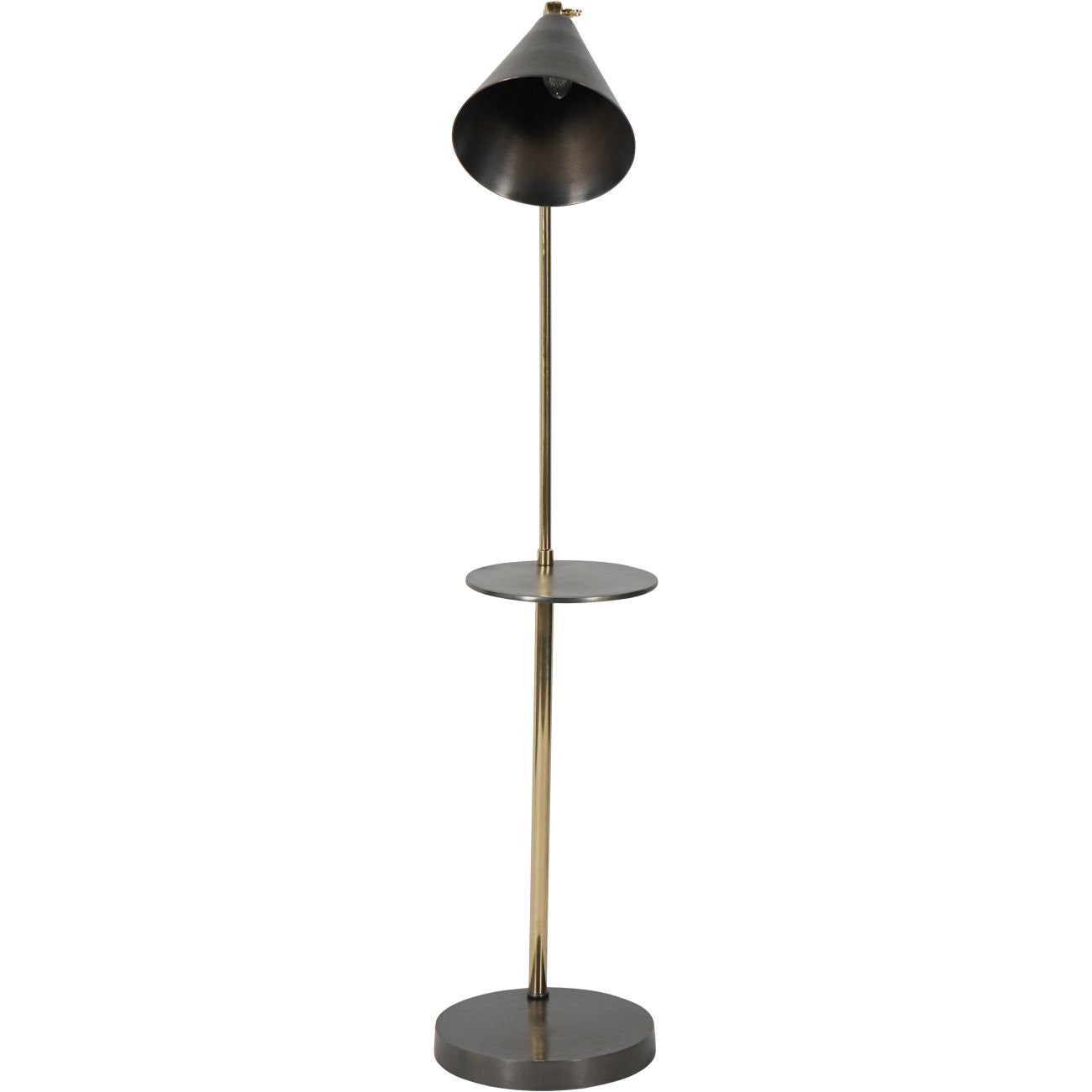Amelie Brushed Floor Lamp - Satin Grey & Brass Finish with Side Table - Modern Living Room Lighting for Reading & Relaxation