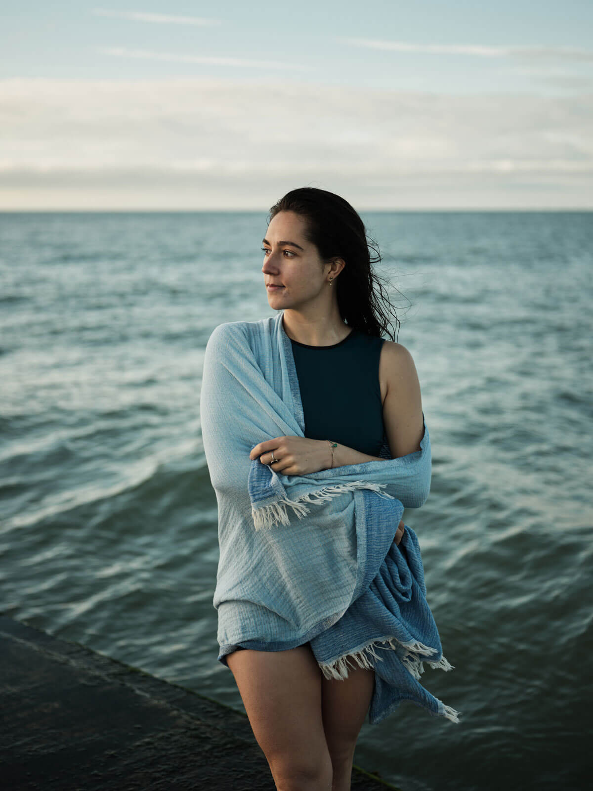 Premium Samos Hammam Towel - Soft & Absorbent Turkish Bath Towel for Spa, Beach, and Travel | Lightweight & Quick-Drying in Sea Blue & Sky White