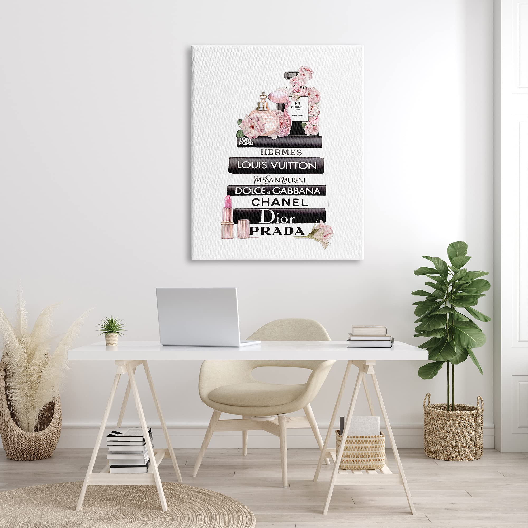 Stupell Industries Chic Pink Toiletry & Cosmetics Glam Fashion Books Canvas Wall Art - Black Framed Decor by ROS Ruseva | Perfect for Bathroom, Bedroom & Vanity Decor