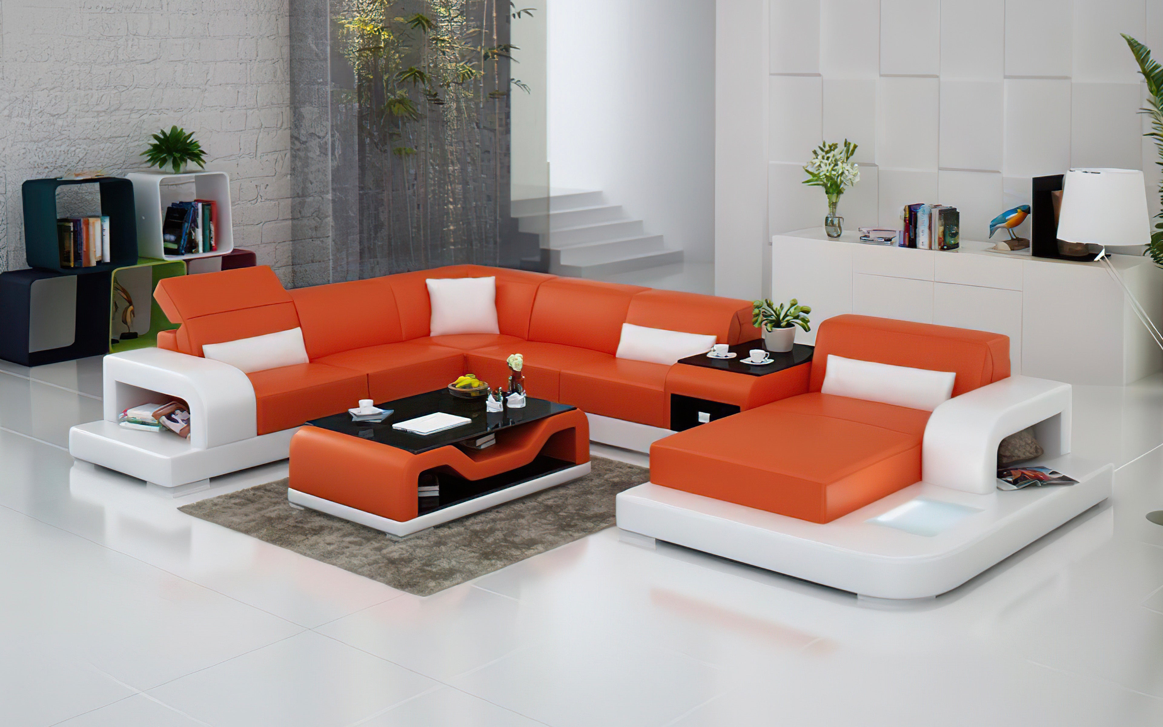 Modern U-Shaped Leather Sectional Sofa - Luxurious Genuine Leather Living Room Couch for Home Theater & Family Gatherings
