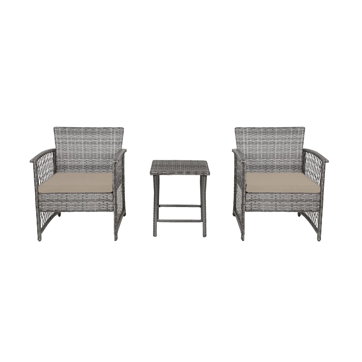 3PC Rattan Wicker Bistro Set for Outdoor Patio, Gray/Beige - Perfect for Garden, Balcony, and Backyard Relaxation