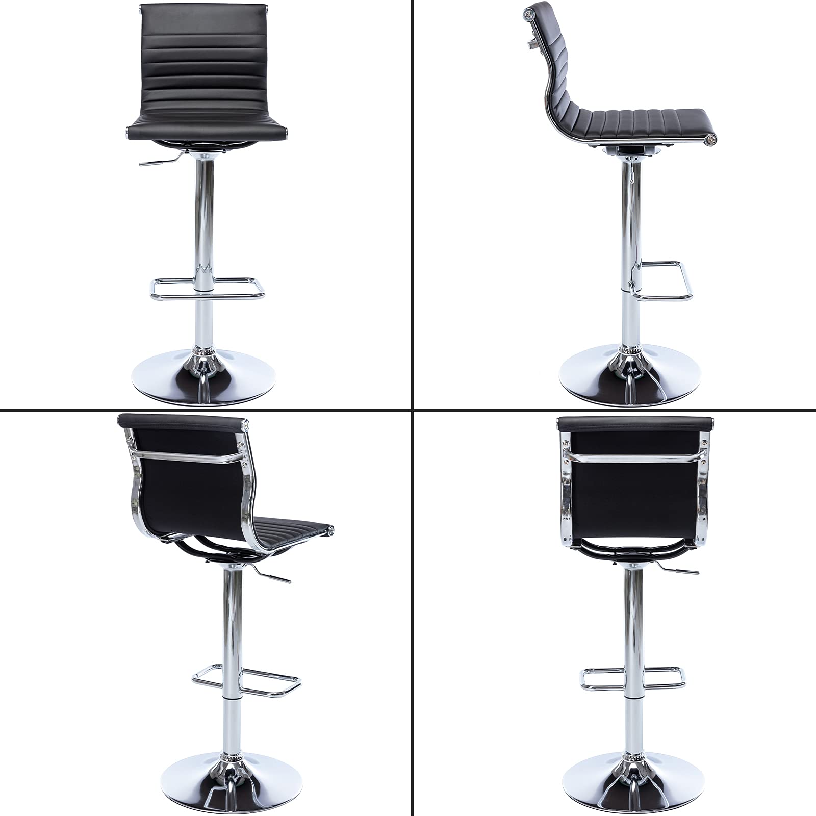 4 Pack Adjustable Height Swivel Bar Stools - Modern Faux Leather Counter Stools with Back Support for Kitchen Island, Breakfast Bar & Dining Room - Perfect for Entertaining & Casual Dining (Black)