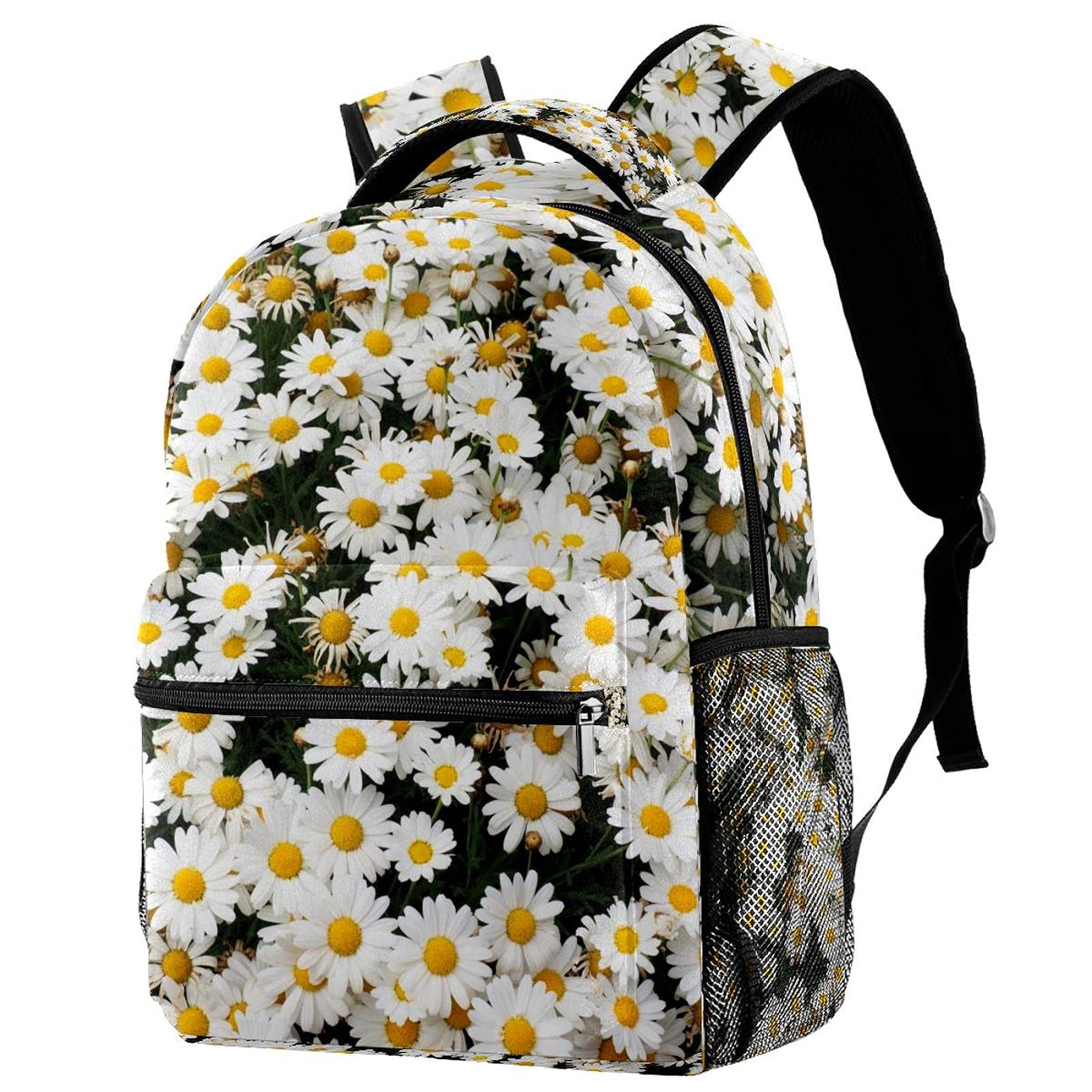 Women's White Daisy Backpack - Stylish Casual Daypack for Travel & School