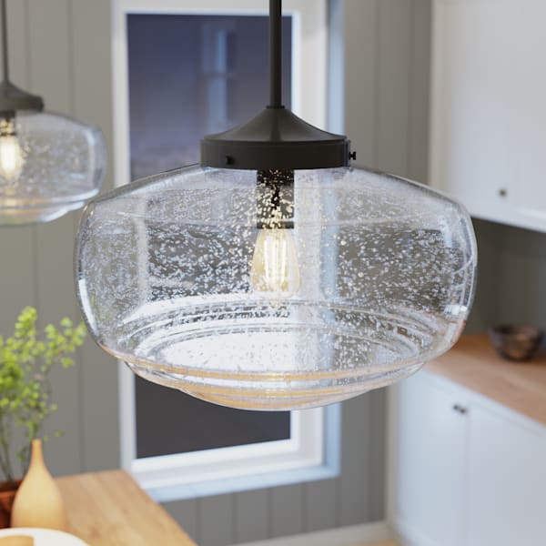 Hunter Saddle Creek 1-Light Large Pendant Light Fixture in Noble Bronze with Clear Seeded Glass - Perfect for Farmhouse, Industrial, or Rustic Dining Room, Kitchen Island, or Entryway Lighting