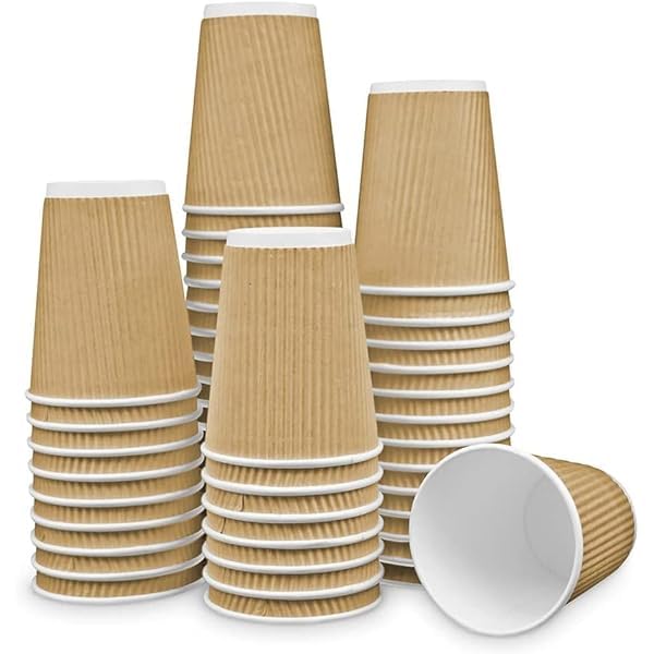 500 Pack 8oz / 250ml Disposable Coffee Cups - Triple Walled Ripple Paper Cups for Hot & Cold Drinks - Vending Machine & Party Supplies - Perfect for Coffee Shops, Offices, and Catering Events