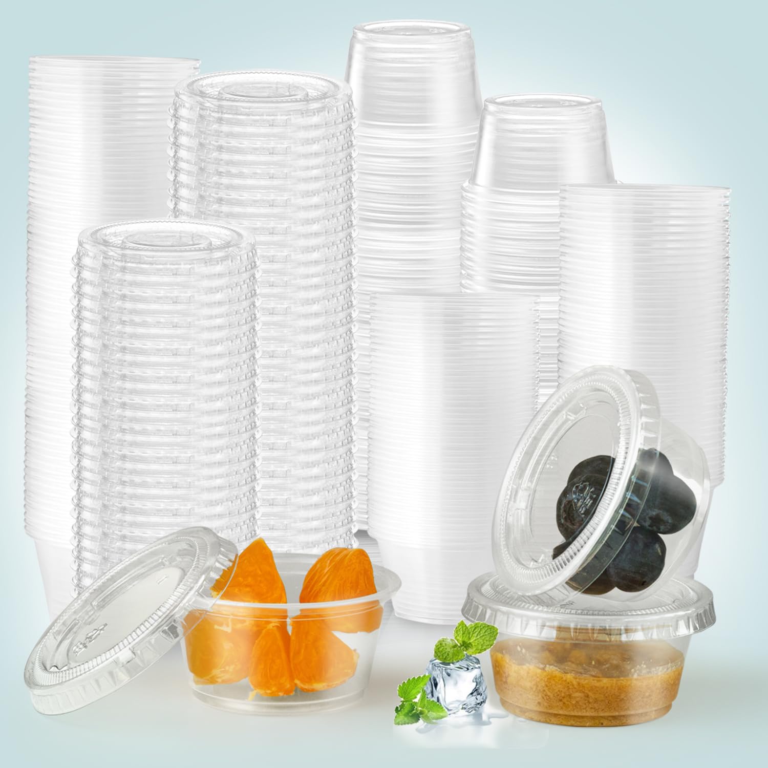 240 Sets - 2oz Plastic Jello Shot Cups with Lids, Disposable Condiment & Sauce Cups for Portion Control, Meal Prep, Salad Dressing, Sample Tasting - Perfect for Parties, Catering & Food Service