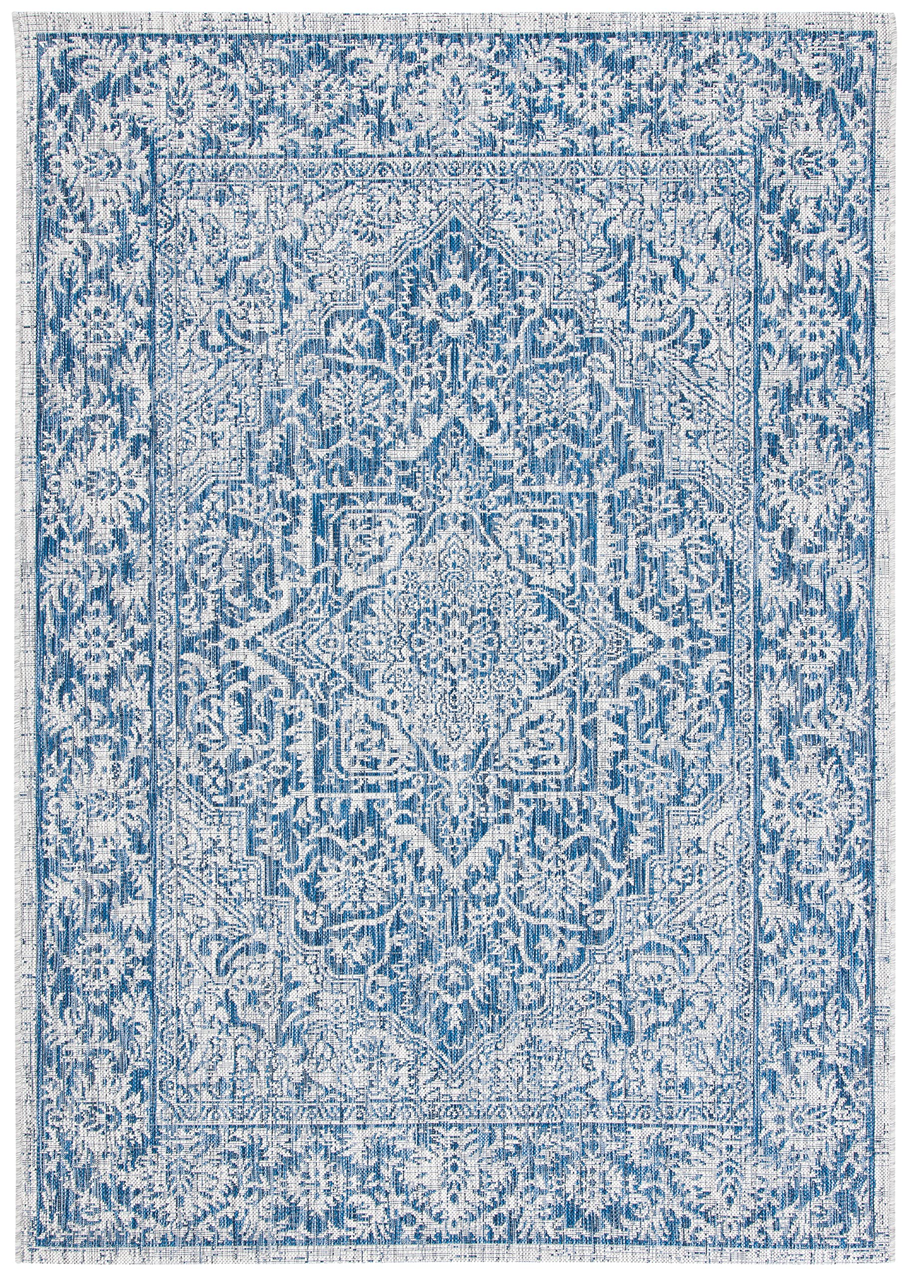 SAFAVIEH Courtyard Collection 9' x 12' Light Grey/Navy Indoor Outdoor Waterproof Rug - Easy to Clean, Stain Resistant for Patio, Backyard, Mudroom, Deck & Poolside Use