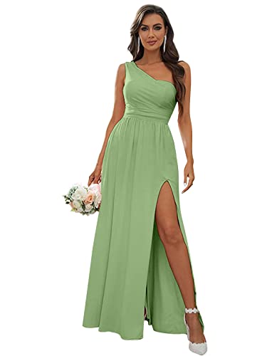 FEOLATE Women's One Shoulder Long Bridesmaid Dresses for Wedding, Formal Evening Party Gown with High Slit - Elegant Prom, Cocktail, Black Tie Event Dress