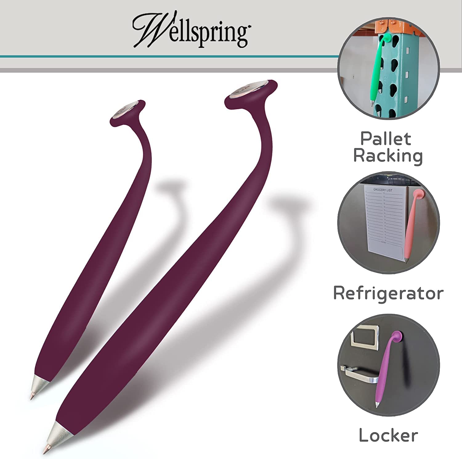 Wellspring Wiggle Magnetic Pens - 3 Pack Refillable Fridge Pens for Notes & Lists - Amethyst, Jade, Navy - Perfect for Home, Office & Kitchen Organization
