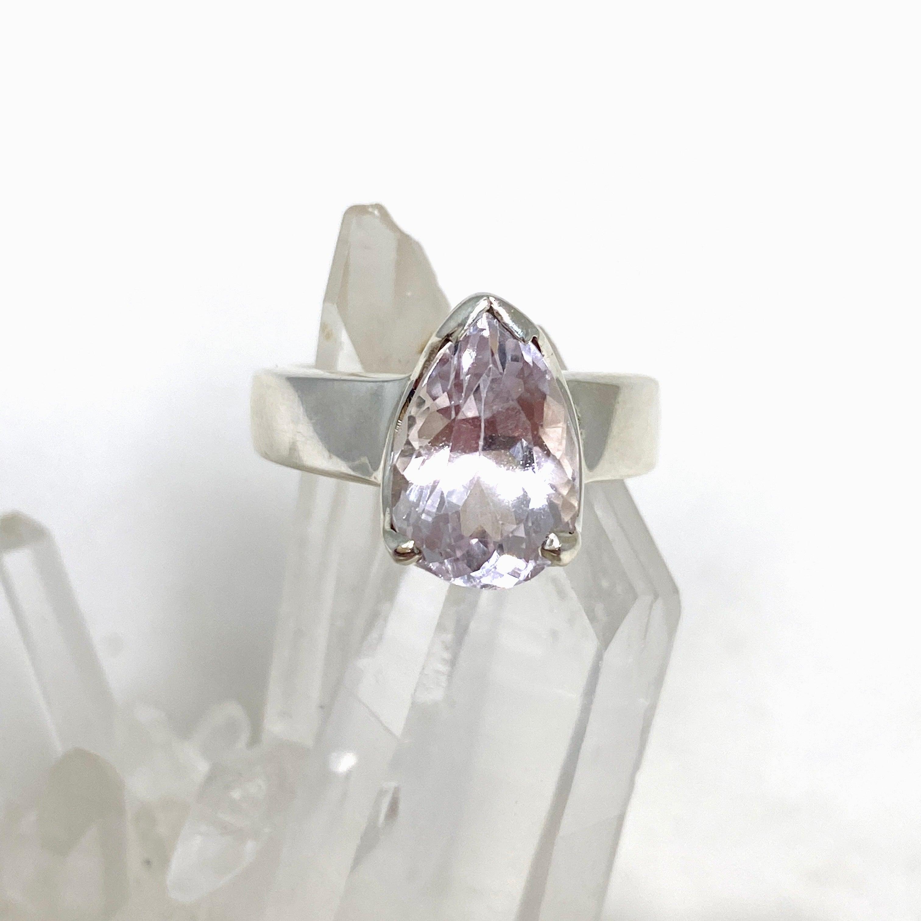 Kunzite Faceted Teardrop Ring Size 7 - Elegant Pink Gemstone Jewelry for Women | Perfect for Weddings, Anniversaries & Special Occasions