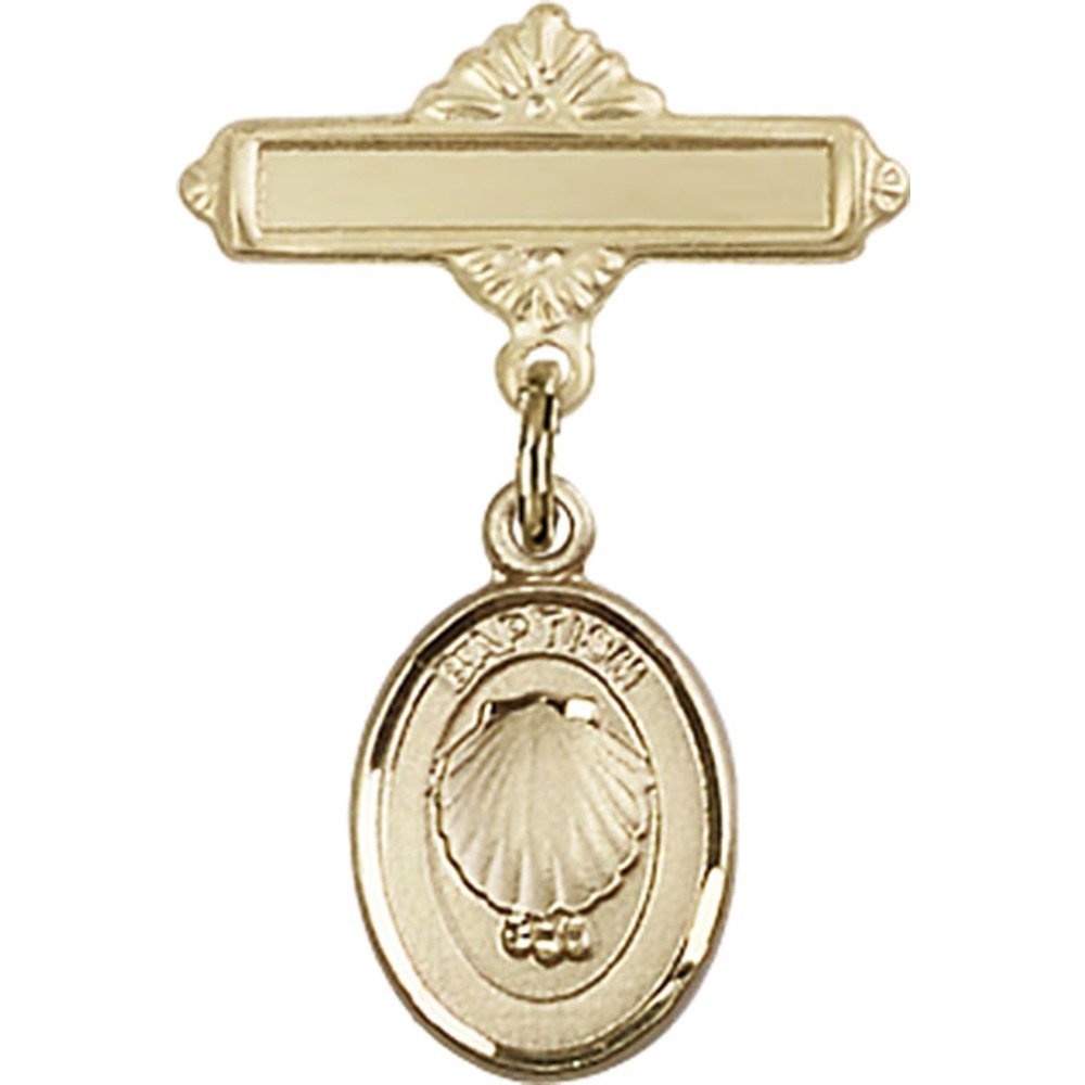 Gold Filled Baby Baptism Badge with Charm - 1 x 5/8 Inch Polished Pin - Perfect for Christening Gifts, Baby Showers & First Communion