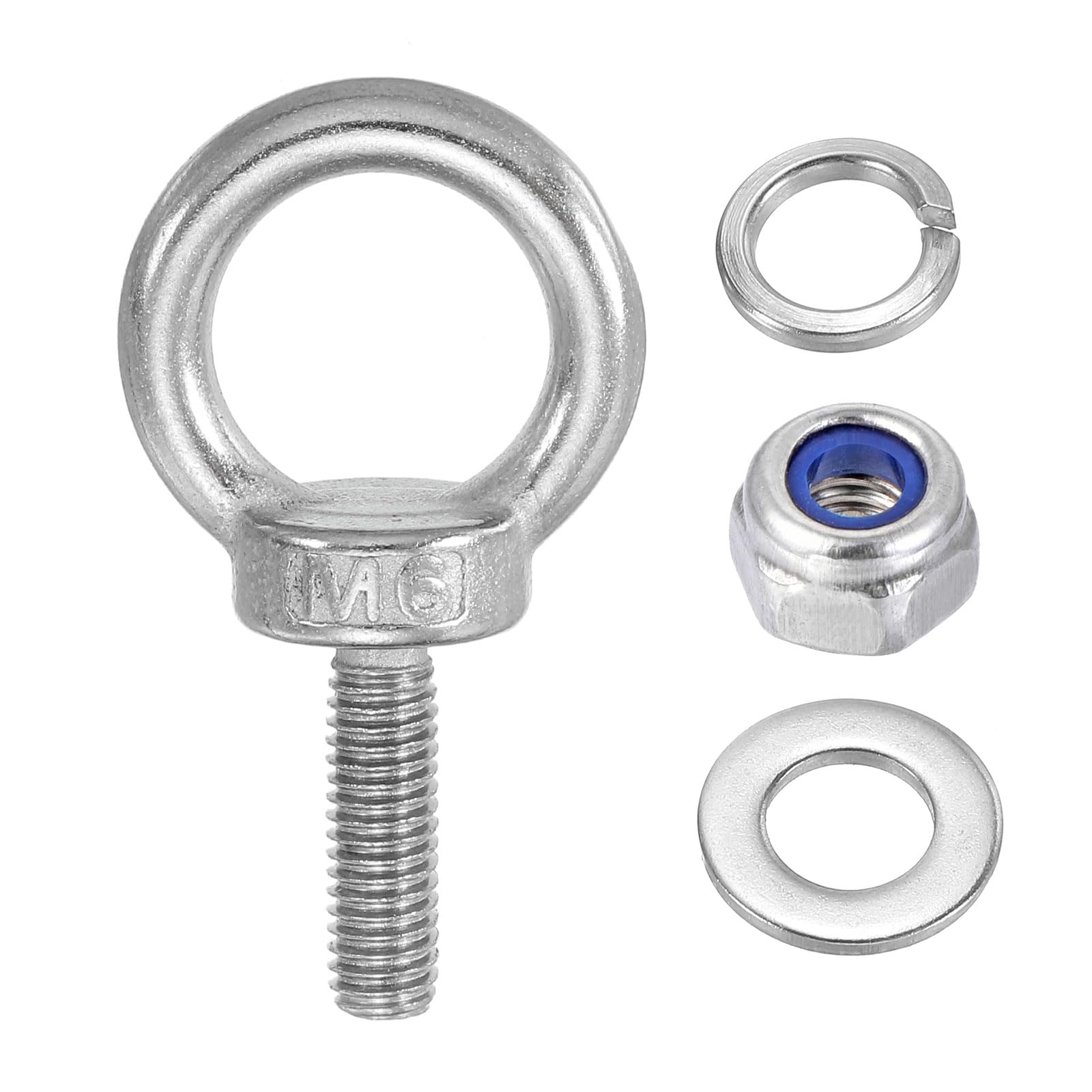 PATIKIL 5Pcs M6 x 20mm 304 Stainless Steel Lifting Shoulder Eye Bolt with Nuts & Washers - Heavy Duty Threaded Eyebolt for Hanging Hammocks, Outdoor Gear, Marine Equipment & Industrial Use