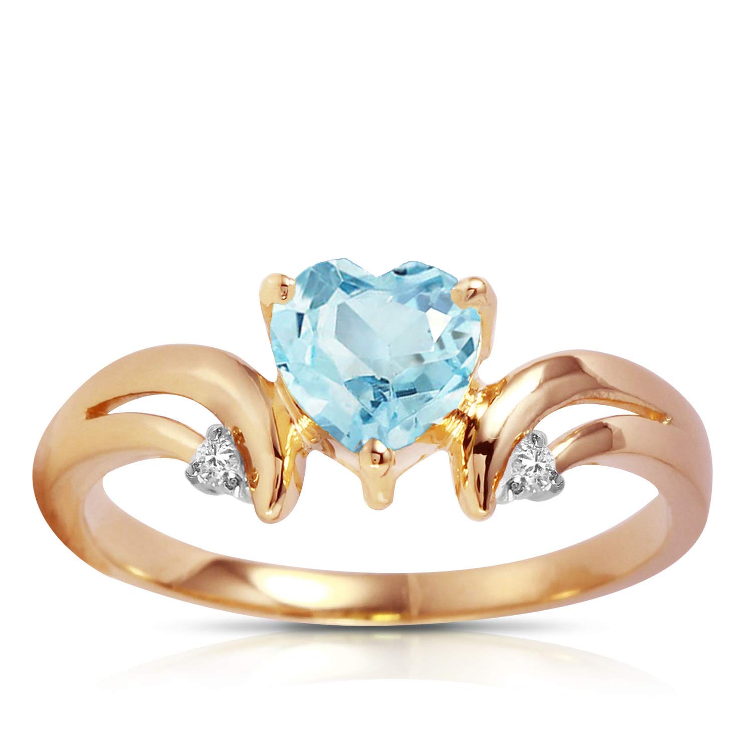 14K Rose Gold Diamond & Aquamarine Ring for Women - Elegant Galaxy Gold GG Jewelry for Engagement, Wedding, Anniversary & Special Occasions