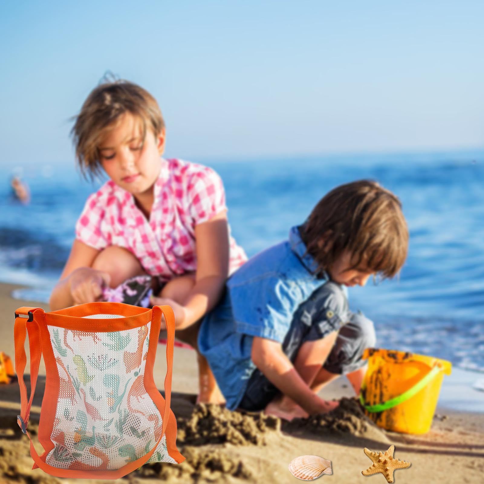 Kids Mesh Beach Bag - Lightweight Sand Toy & Seashell Collecting Tote, Foldable Storage Bag 23x28cm - Perfect for Beach Trips, Shell Hunting & Outdoor Adventures
