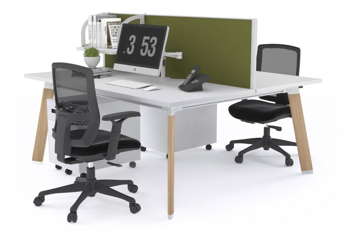 2 Person Workstation with Wood Imprint Frame - 1400L x 700W - Perfect for Office Collaboration & Home Workspaces