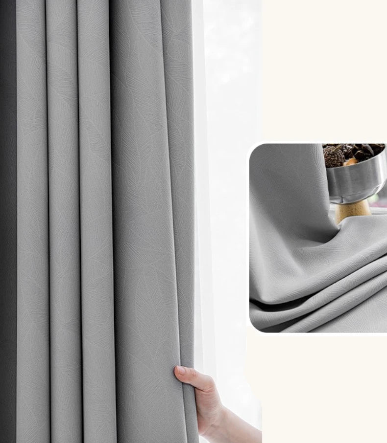 Premium Blackout Curtains with Embossed Leaf Pattern - Custom Size for Bedroom & Living Room - Thermal Insulated, Noise Reducing Window Drapes for Home Decor