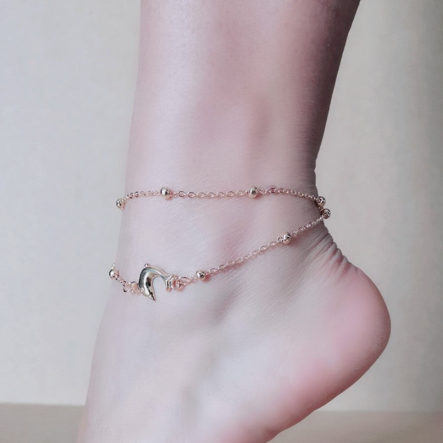 Elegant Silver Bead Anklet - Double Layer Bohemian Beach Jewelry for Women | Perfect for Summer Vacations, Pool Parties & Boho Fashion