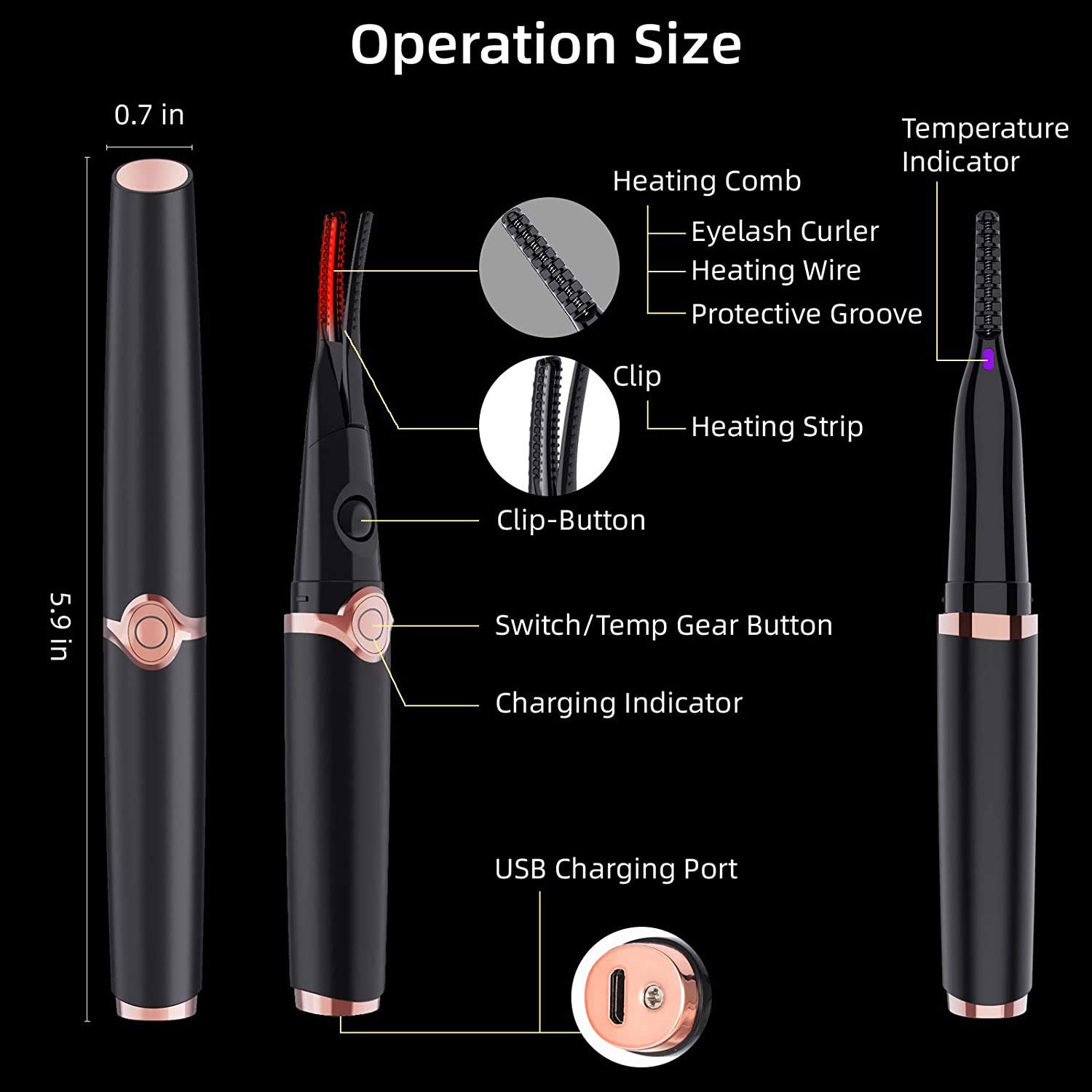USB Rechargeable Electric Heated Eyelash Curler - 2-in-1 Heated Lash Curler for Long Lasting Natural Curls | Perfect for Home Use, Travel & Professional Makeup Application