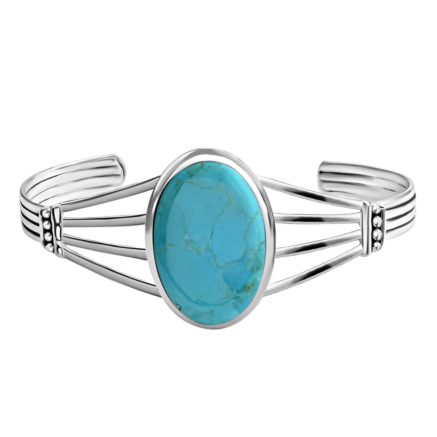 Shop LC Santa Fe Style Kingman Turquoise Bangle Cuff Bracelet for Women - 925 Sterling Silver Jewelry, 7