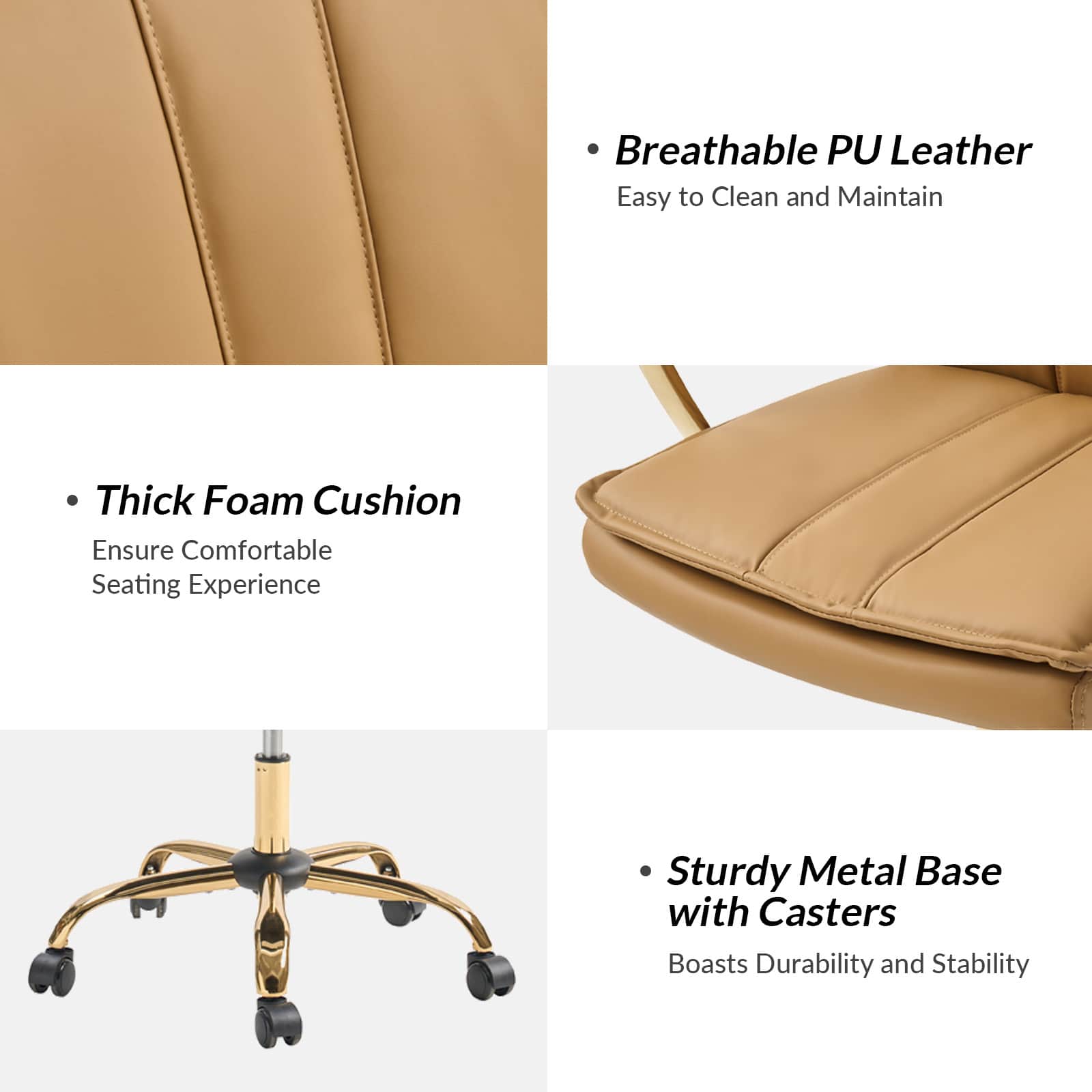 Roberto PU Leather Rocking Office Chair - Ergonomic Desk Chair with Adjustable Height & Swivel Base for Home Office, Gaming, and Workspace Comfort