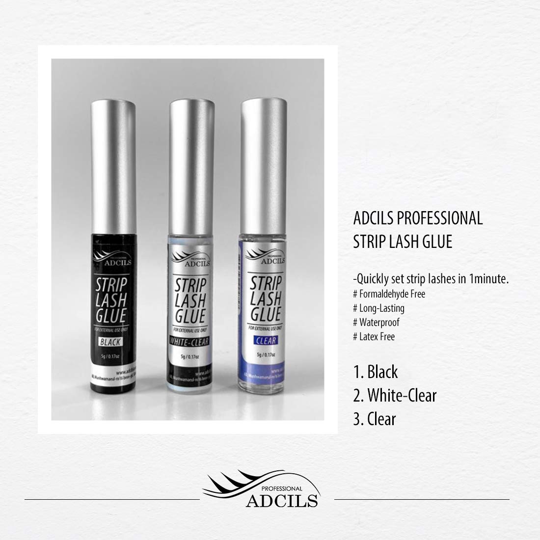 ADCILS Professional Strip Lash Glue Clear 5g/0.17oz - Latex Free, Strong Hold Eyelash Adhesive for False Eyelashes, Safe & Gentle on Skin - Perfect for Daily Wear, Special Occasions & Makeup Artists