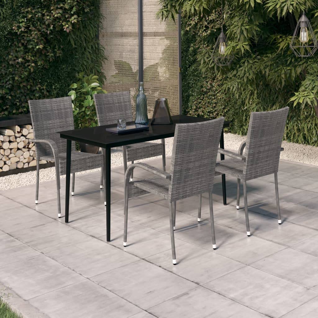 vidaXL 5-Piece Patio Dining Set - Outdoor Garden, Lawn, Yard, Balcony Furniture with Table & Chairs in Gray & Black | Perfect for Backyard BBQs, Poolside Relaxation & Al Fresco Dining
