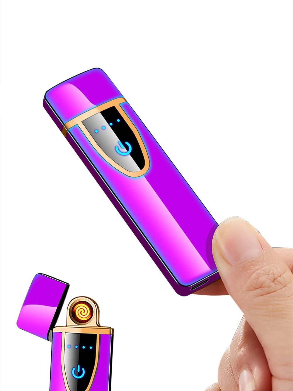 Ultra-Thin Rechargeable USB Electric Lighter - Windproof Tungsten Turbo Lighter with LED Battery Indicator & Touch Switch for Camping, Hiking, and Outdoor Adventures (Magic)
