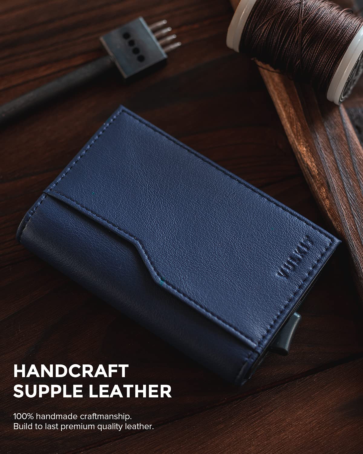 VULKIT Minimalist RFID Blocking Pop Up Wallet with Double ID Windows - Holds 12 Cards, Perfect for Travel, Business, and Everyday Use
