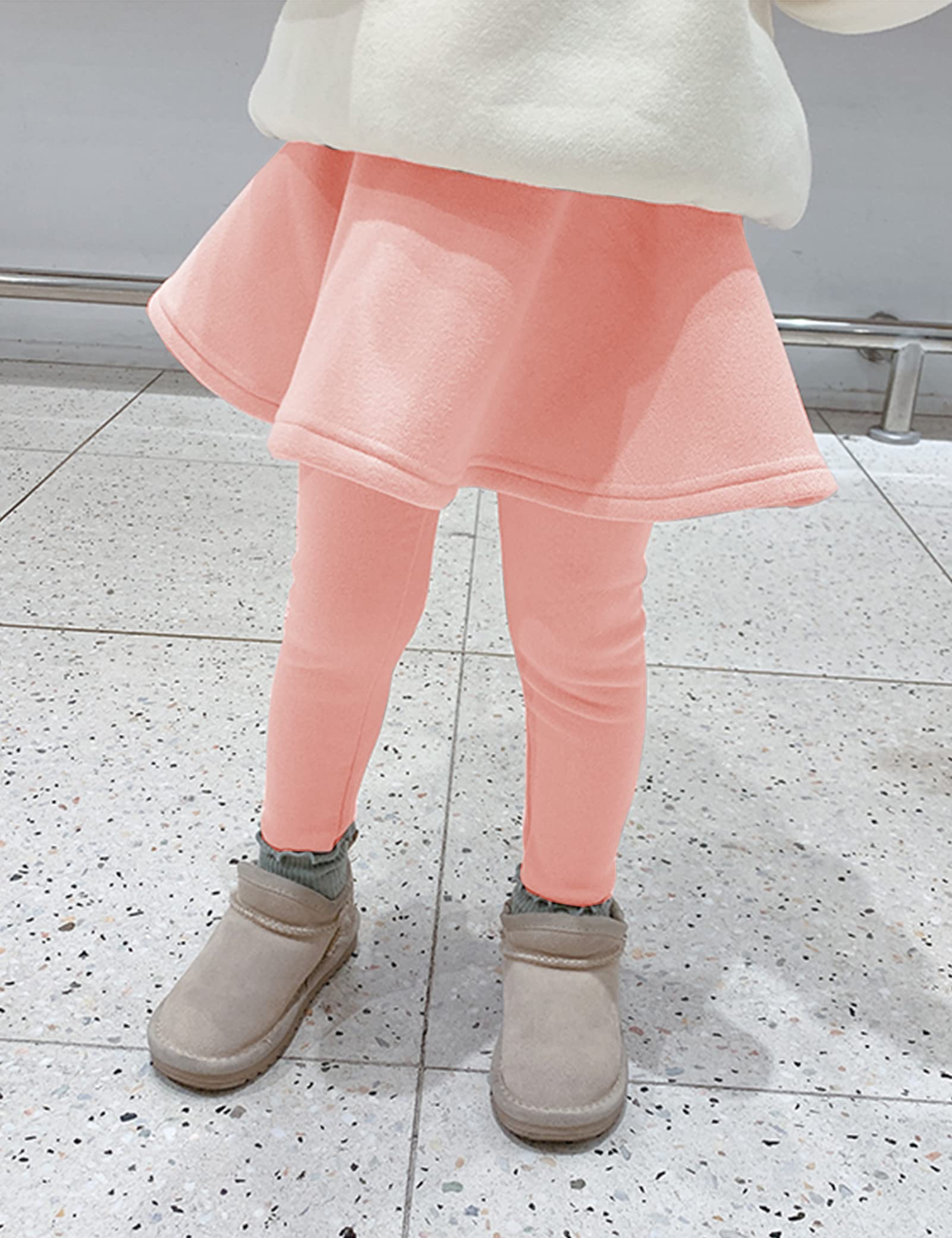 Kiench Girls' Winter Warm Fleece-Lined Leggings with Ruffle Skirt - Soft Cotton Thermal Pants for Cold Weather - Perfect for School, Playdates & Outdoor Activities