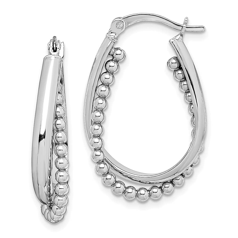 925 Sterling Silver Twisted Beaded Hoop Earrings for Women - Oval Dangle Earrings, Elegant Fine Jewelry Gift for Her - Perfect for Parties, Weddings & Everyday Wear