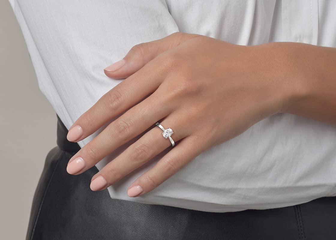 1.0/2.0/3.0 CT Oval Moissanite Solitaire Engagement Ring for Women - 18K Gold Plated, Sterling Silver, White/Rose/Yellow Gold Options with Free Engraving | Wedding Proposal, Anniversary Gift, Promise Ring
