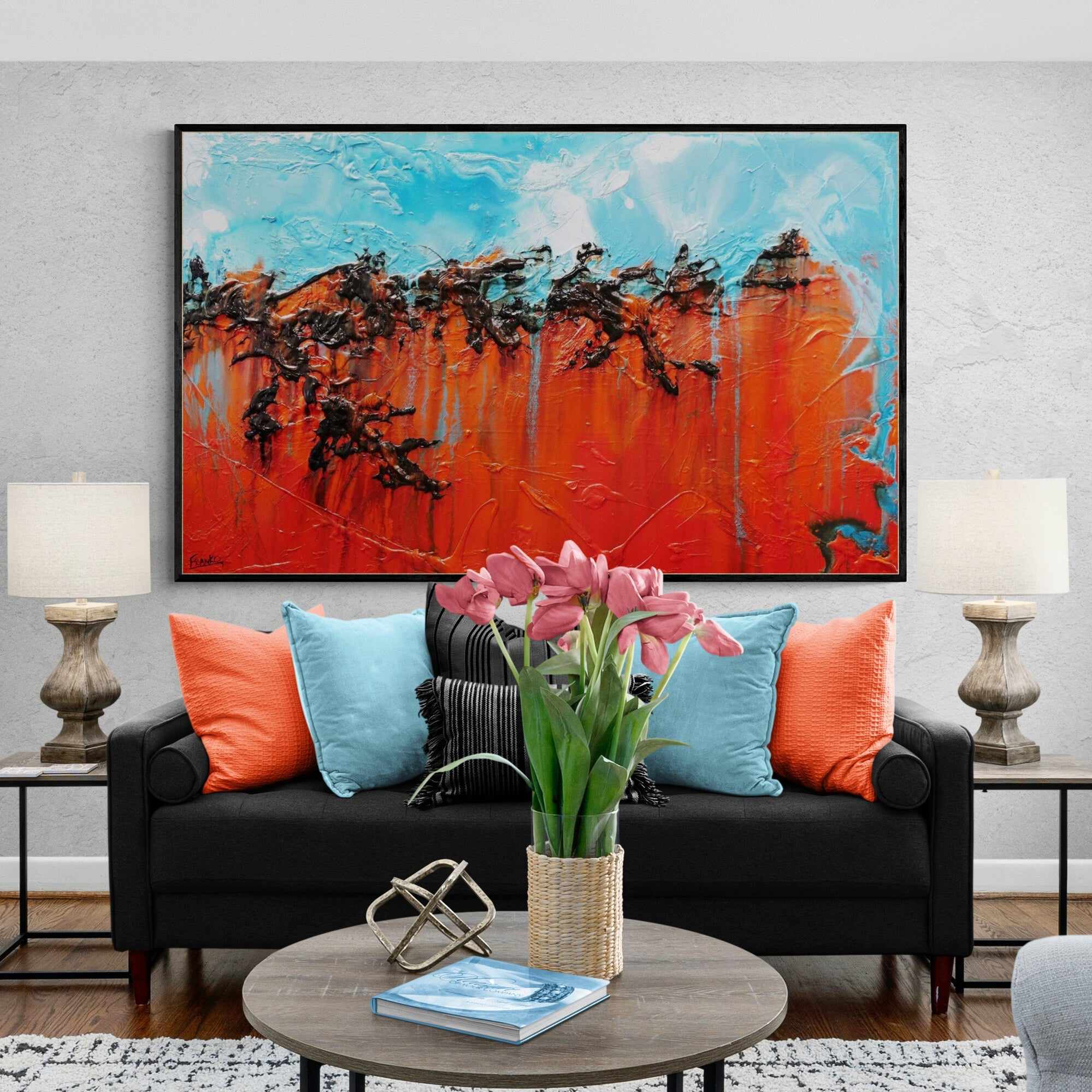 Outback Vibes 160cm x 100cm Orange Blue Textured Abstract Canvas Art - Modern Wall Decor for Living Room, Bedroom & Office