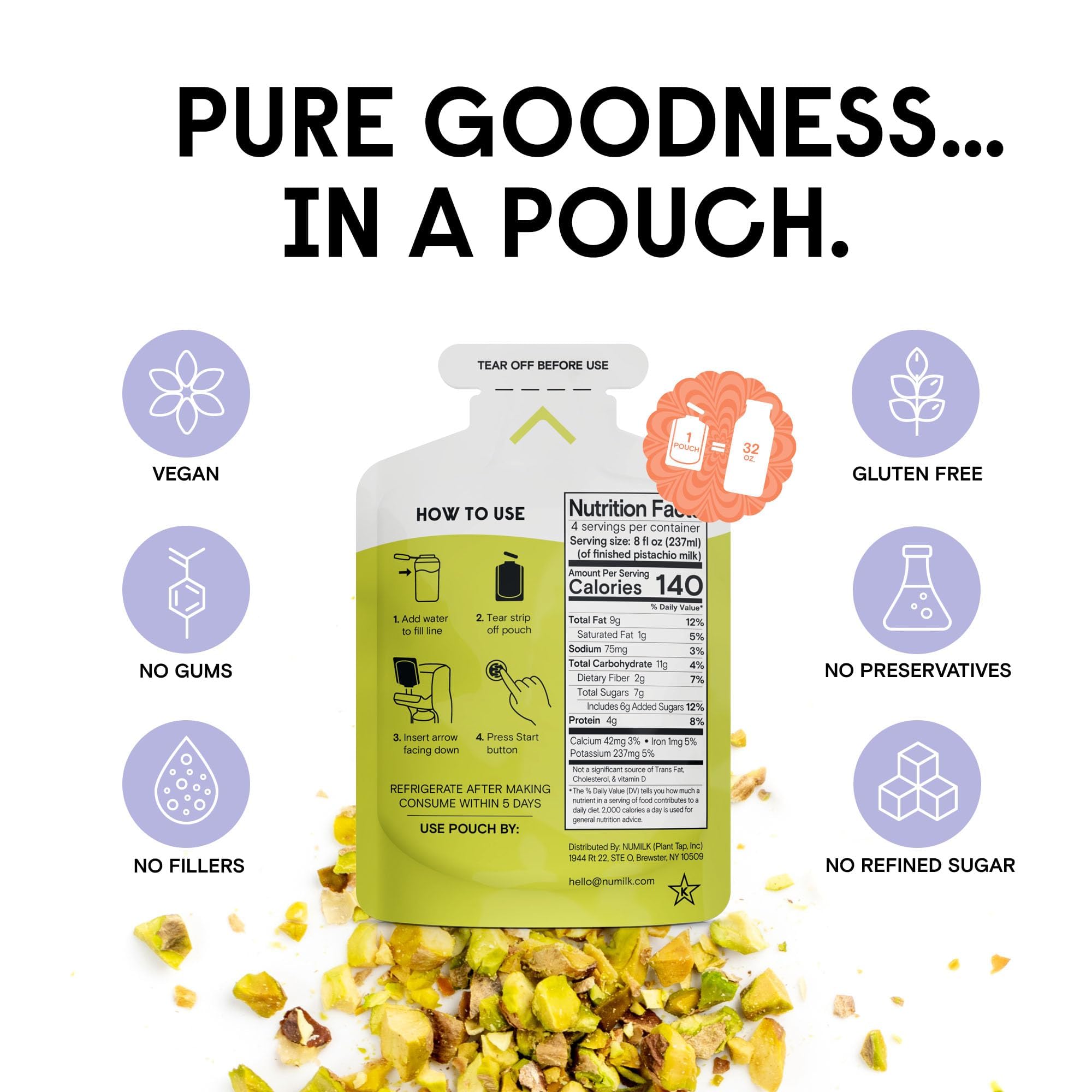 Numilk Pouches Variety 12-Pack (8 Original Almond & 4 Vanilla Pistachio) - Instant Creamy Plant-Based Milk - Works with Numilk Nut Milk Maker - Makes 32oz per Pouch - Perfect for Smoothies, Coffee & Healthy Breakfasts