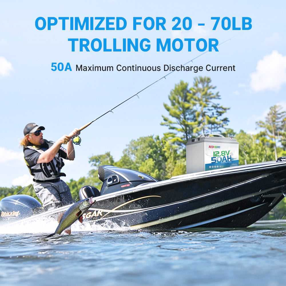 Redodo 12V 50Ah Deep Cycle Lithium Battery with Bluetooth for Trolling Motors (Up to 70lb Thrust) - Perfect for Kayak Fishing, Boat Trolling, and Marine Applications