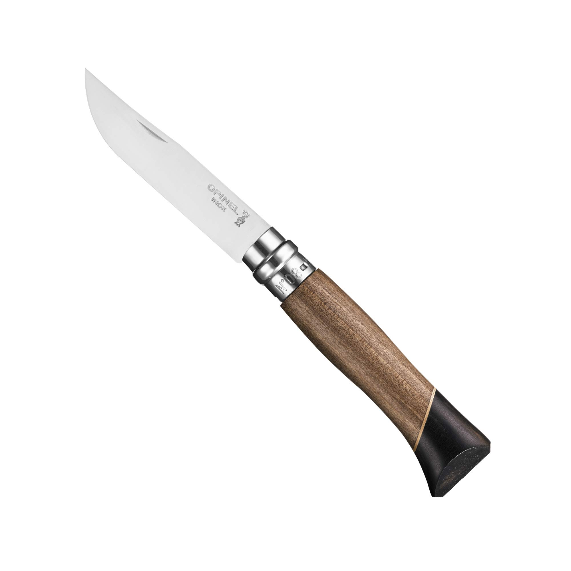 Opinel Stainless Steel Folding Pocket Knife with Ebony & Walnut Handle - Compact Outdoor EDC Tool for Camping, Hiking & Everyday Carry
