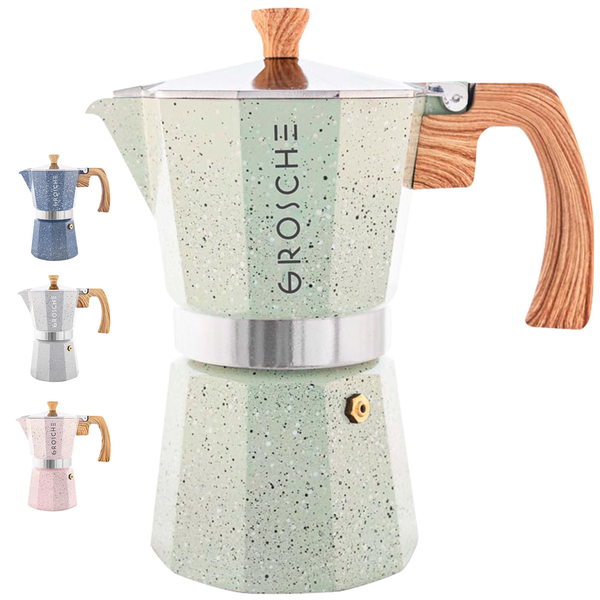GROSCHE Milano Moka Pot - 6 Cup Stovetop Espresso Maker & Coffee Percolator in Mint Green | Perfect for Home Brewing, Camping & Italian-Style Coffee
