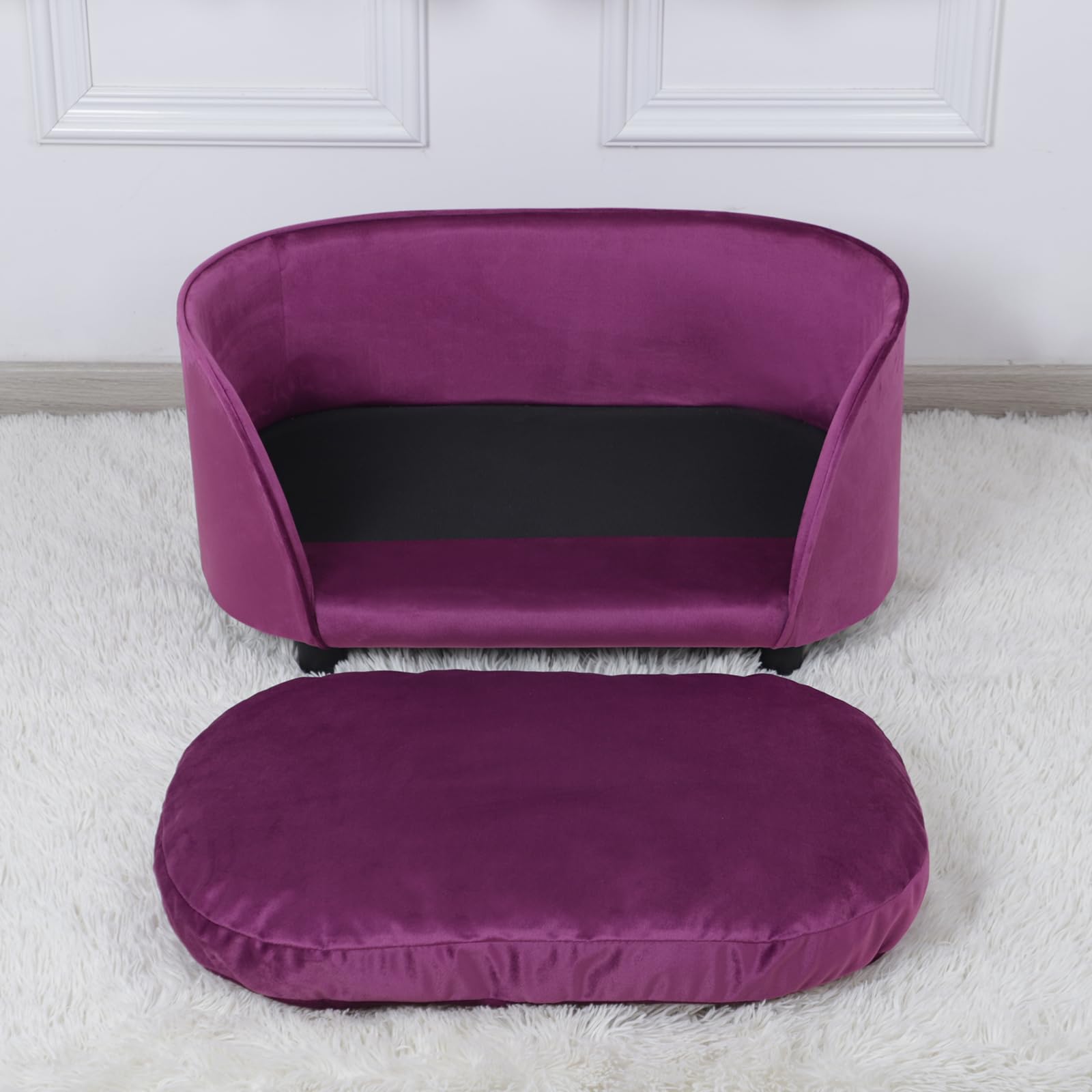 Premium Pet Sofa Bed for Small Dogs & Cats - Washable Velvet Cushion with Wooden Frame - Cozy Pet Couch for Puppies, Kittens & Small Pets (Purple) - Perfect for Living Room, Bedroom & Pet Napping Spaces