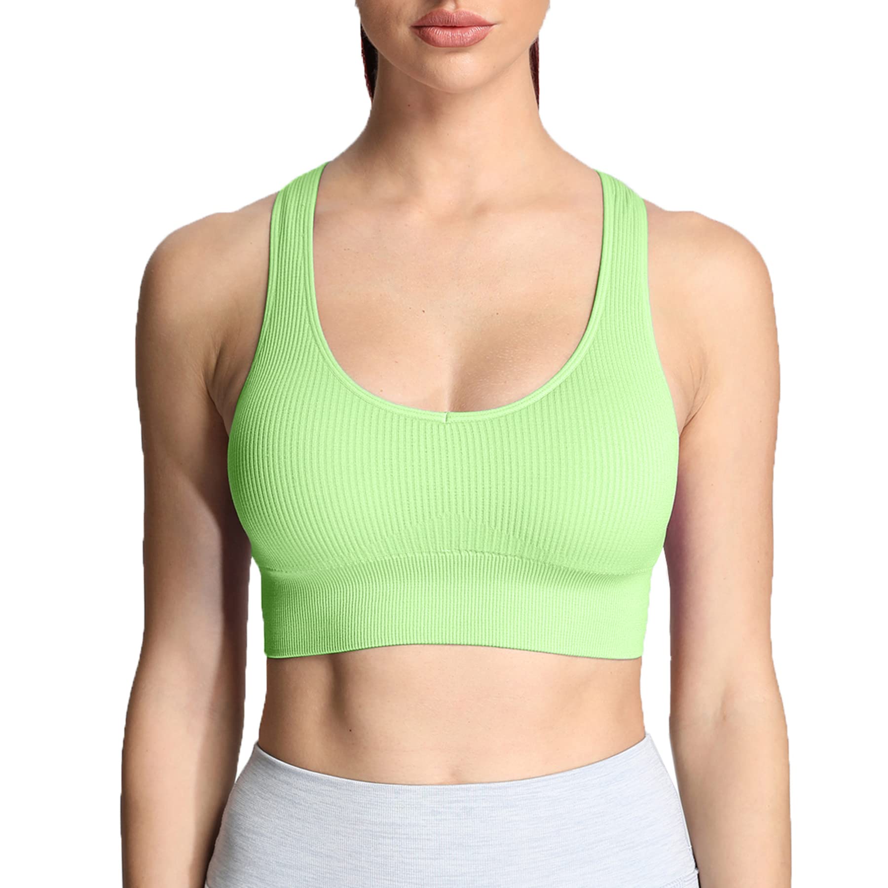 Aoxjox Women's Seamless Ribbed Sports Bra - Workout Running Yoga Crop Top Tank for Fitness & Activewear - Perfect for Gym, Jogging and Daily Wear