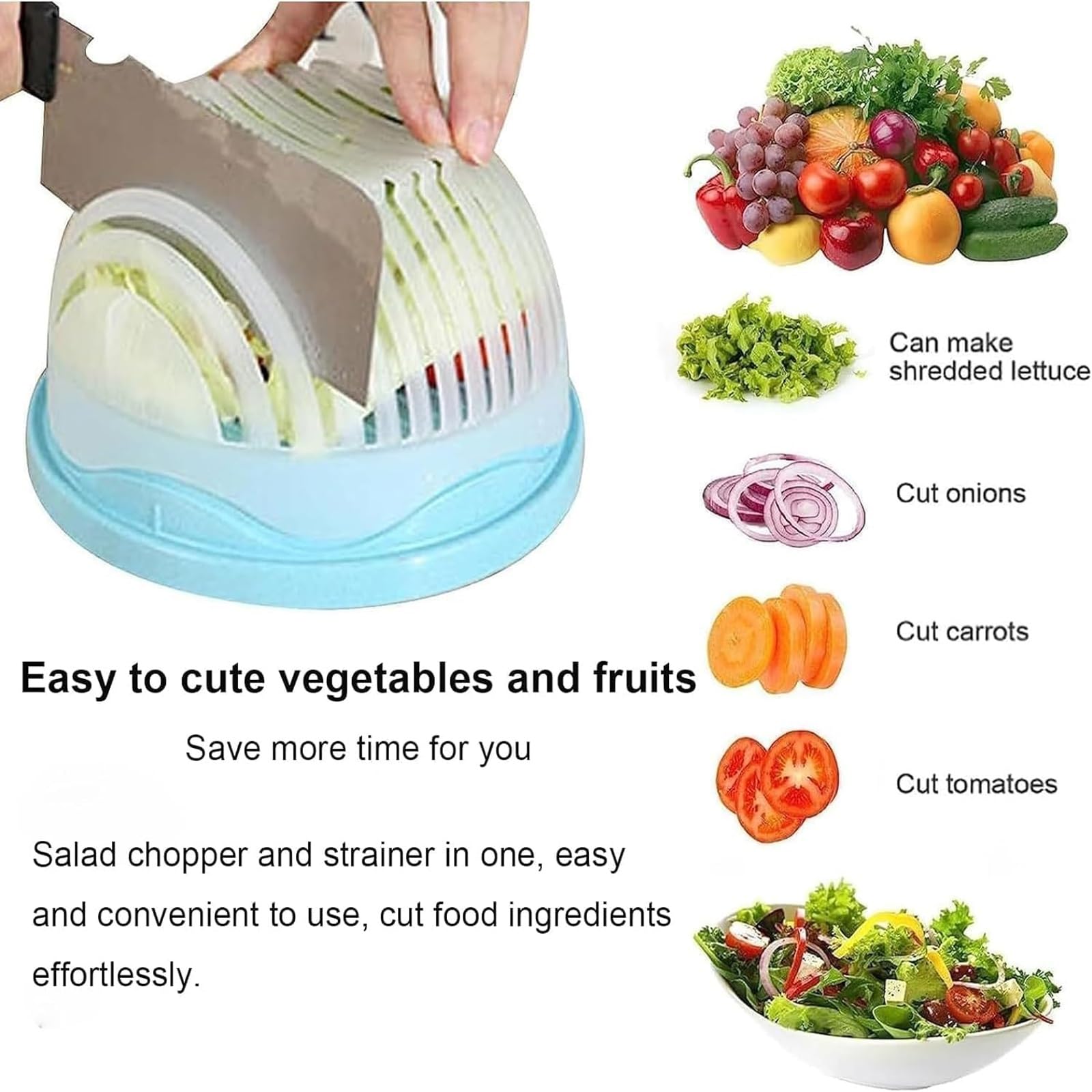 Premium 4-Piece Fruit and Vegetable Cutter Bowl Set with Lid - Multi-Functional Salad Chopper, Slicer & Dicer for Fresh Salads, Meal Prep & Healthy Snacking - BPA-Free Kitchen Gadget for Easy Food Preparation