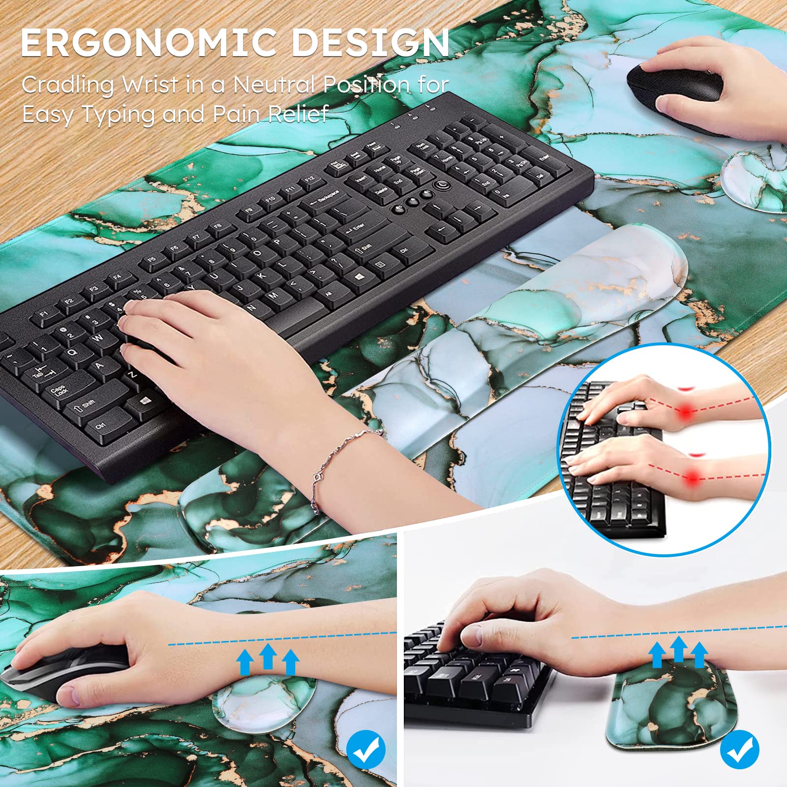 iCasso Gaming Mouse Pad Set - XXL Memory Foam Desk Mat with Wrist Rest for Pain Relief (35.4x15.7in) - Perfect for PC Gamers & Office Work