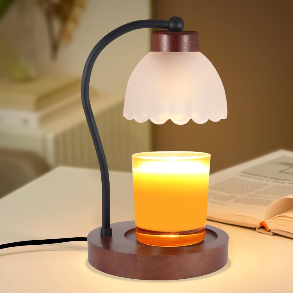 Electric Candle Warmer Lamp with Timer - 2 Bulbs Included - Wax Melter for Yankee Jar Candles - Home Decor & Aromatherapy Device (B-White Glass) - Perfect for Living Room, Bedroom, Office Relaxation & Holiday Ambiance