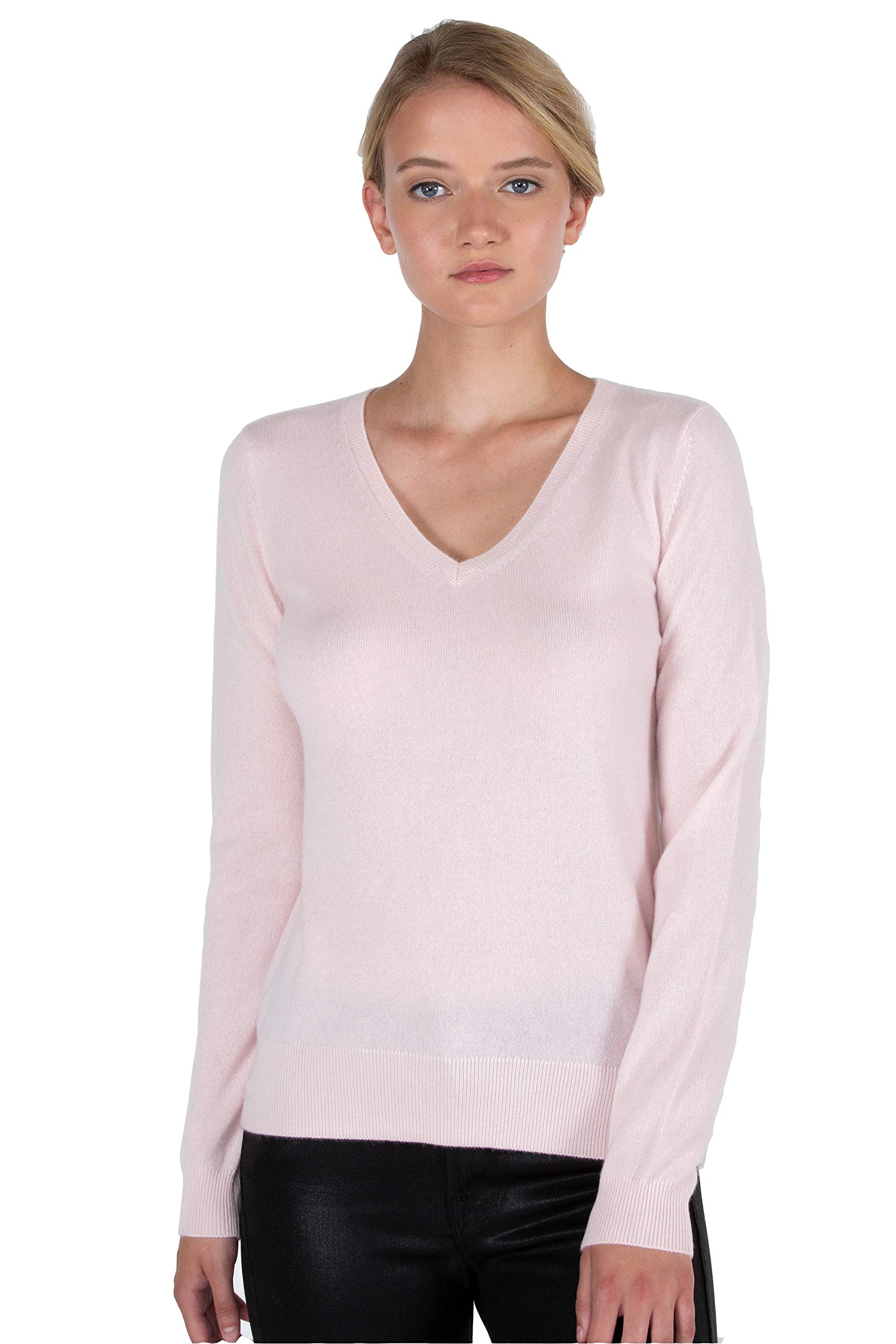 JENNIE LIU Women's 100% Pure Cashmere Long Sleeve V-Neck Pullover Sweater - Soft & Warm Winter Knitwear for Office, Dating & Casual Outfits