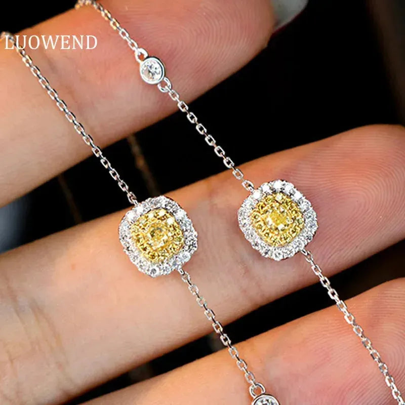 18K White Gold Bracelet with Real Natural Yellow Diamonds - Classic Square Design Fine Jewelry for Women - Perfect Gift for Birthday, Anniversary & Special Occasions