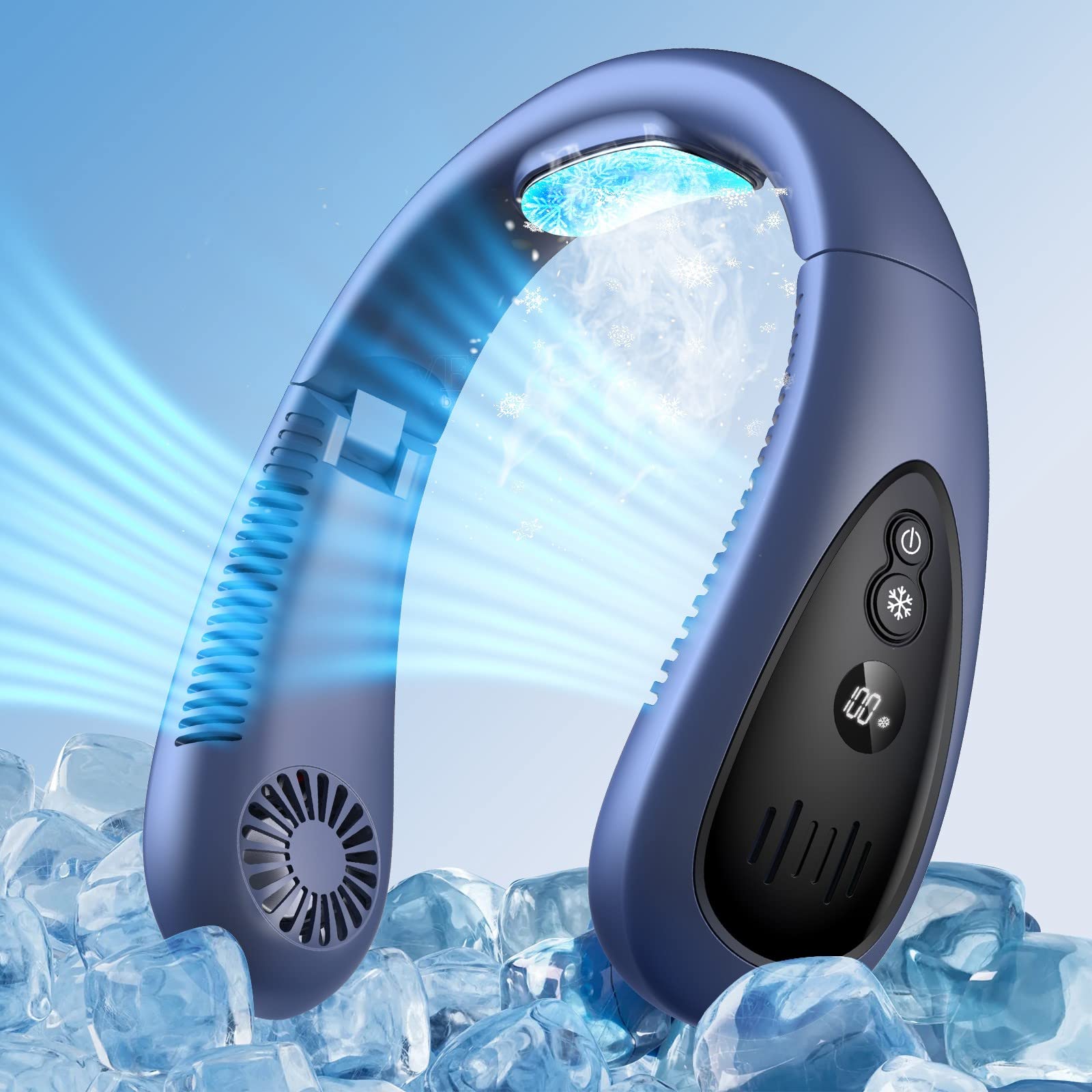 Portable Neck Air Conditioner Fan - 5000mAh Rechargeable Bladeless USB Personal Cooler with Semiconductor Cooling, 3 Speed Settings & LED Display - Perfect for Outdoor Travel, Office, Gym & Indoor Use