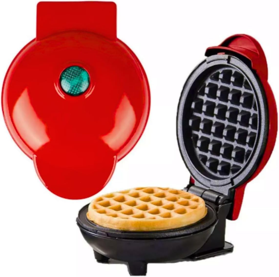 Premium Mini Bundt Cake Maker & Waffle Iron - 110V Round Waffleredonda-Red for Breakfast Donuts, Sweet Waffles - Perfect for Home, Cafe, and Brunch Parties