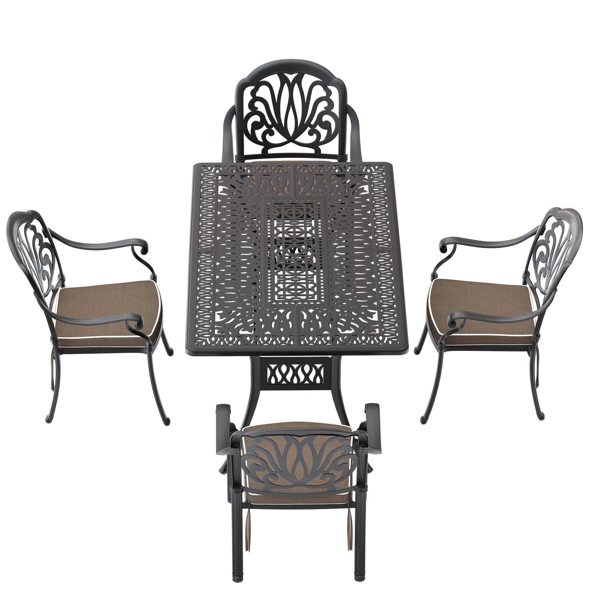 5-Piece Cast Aluminum Patio Furniture Set with Cushions (Random Colors) - Outdoor Dining & Lounge Set for Garden, Poolside & Backyard Relaxation